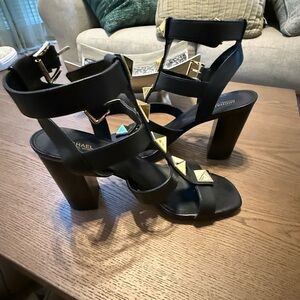 Michael Kors Black Sandals with Gold Accents
